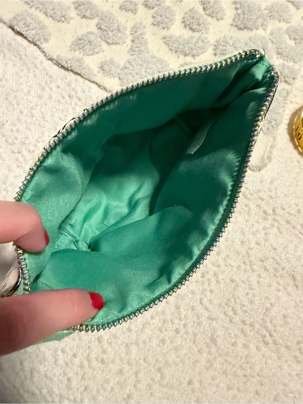 Kiehl's Mint & Cream Striped Zip Cosmetic Pouch